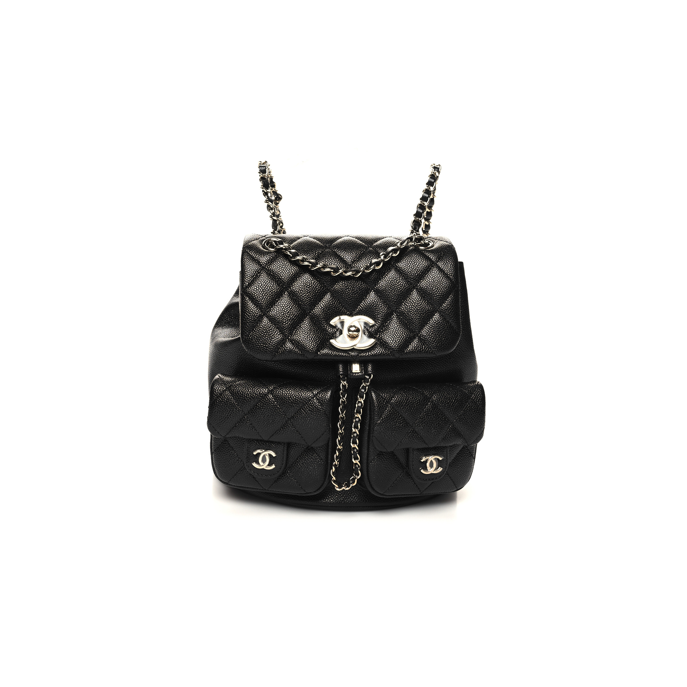 Ch*el master shiny caviar quilted medium duma pockets drawstring backpack black (20.5*20*11.5cm)